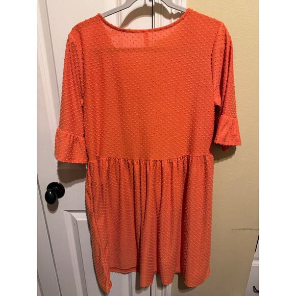 New York Collection Orange 3/4 Inch Sleeve Swiss Dot Dress Petite Sz XLP - Picture 5 of 9